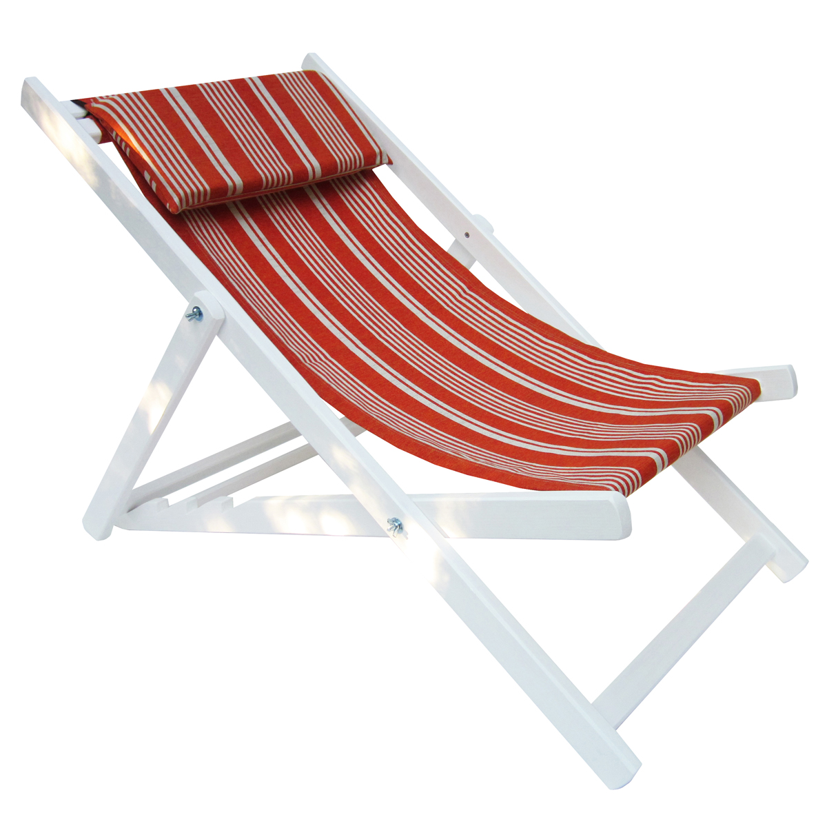 Deckchair, chaise longue in wood MONTE CARLO - structure white - cotton canvas orange and white