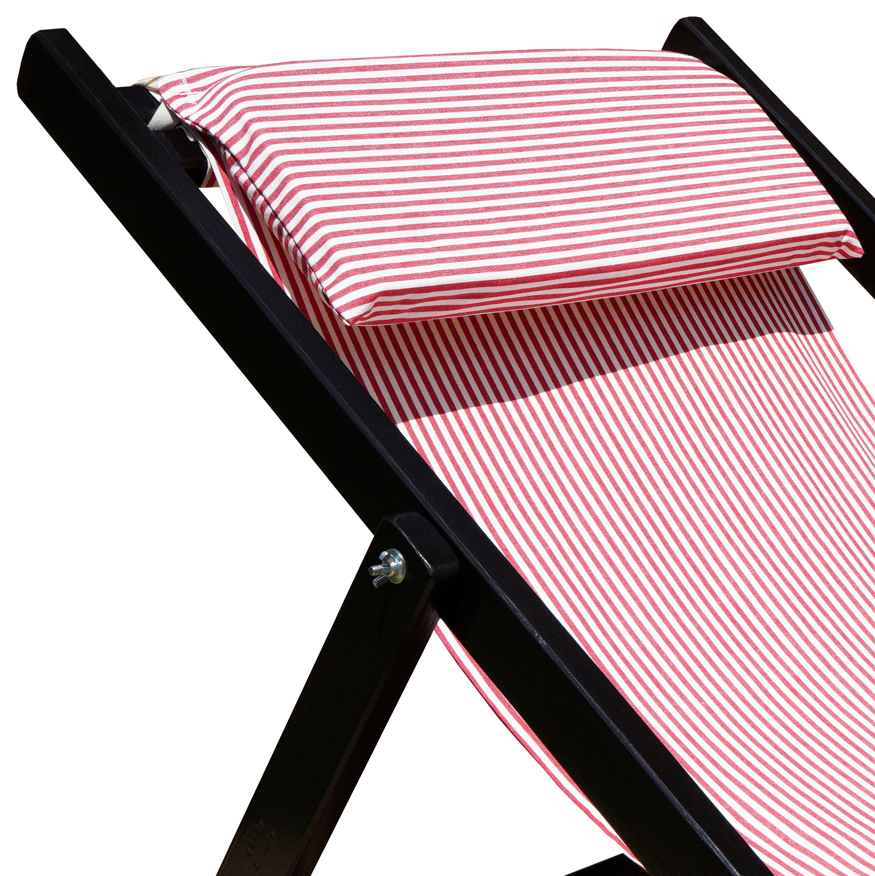 Deckchair, chaise longue in wood ANTIBES - structure wenge - cotton canvas red and white - Image 2