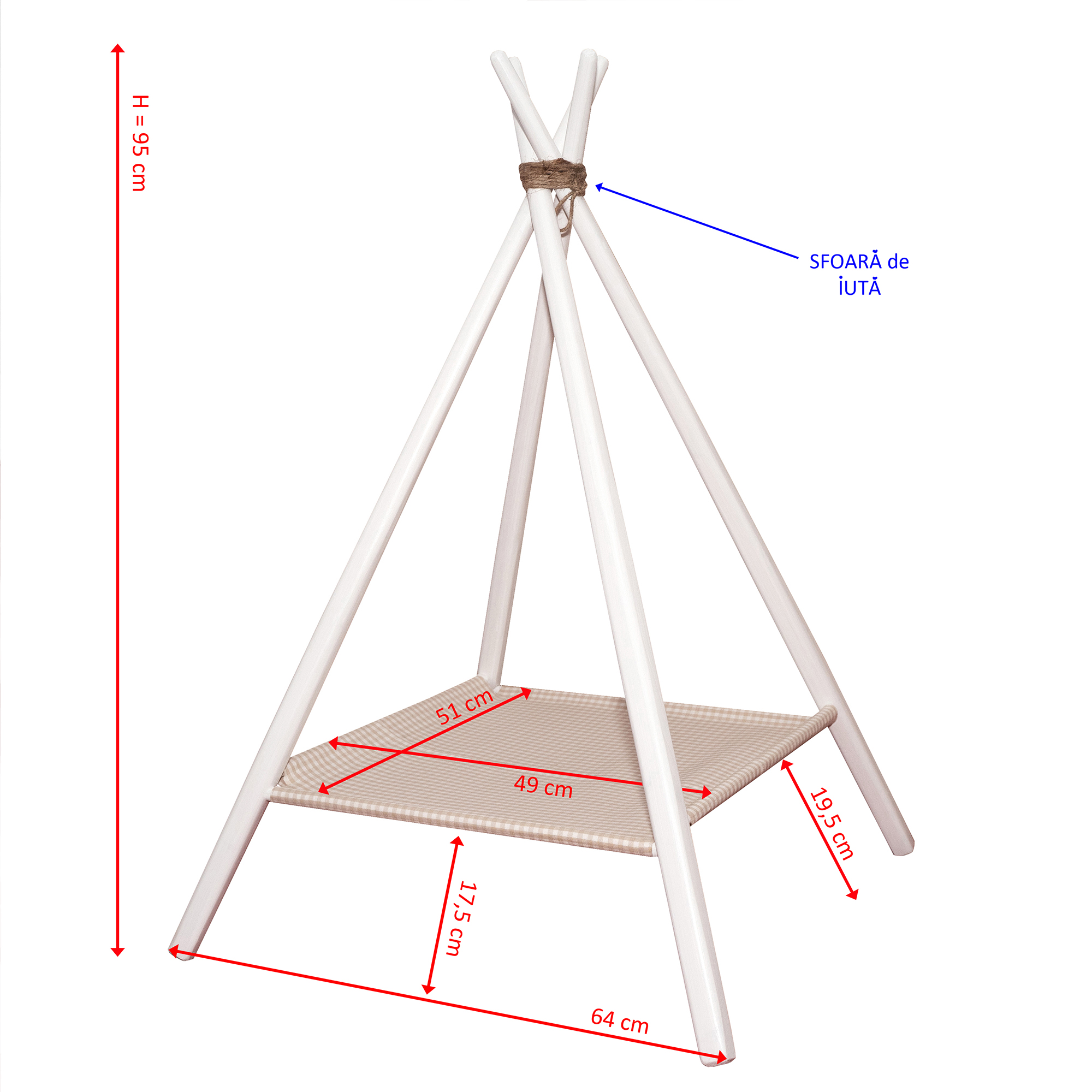 Pet Teepee Tent for cats and small dogs H95 cm Tall APACHE - beige - Image 4